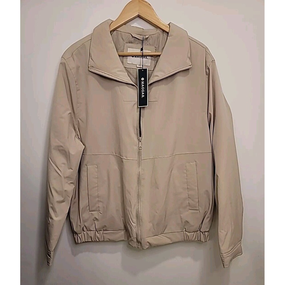 Haggar Mens Camden Jacket Coat Full Zip Quilted Lining Khaki‎ Large $200 Retail